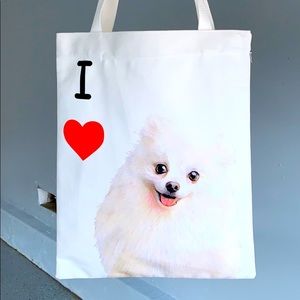 White Pomeranian Art Canvas Bag